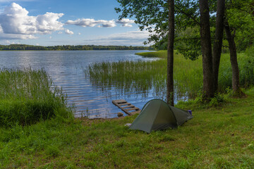 Camp sites in goergeous lakeside settings in the Aukstaitija National Park, Lithuania. Lithuania's first national park.