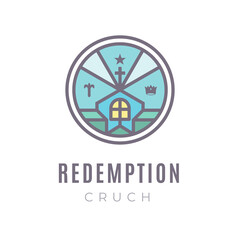 Vector illustration logo on religious theme with crucified Jesus Christ