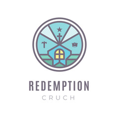 Vector illustration logo on religious theme with crucified Jesus Christ