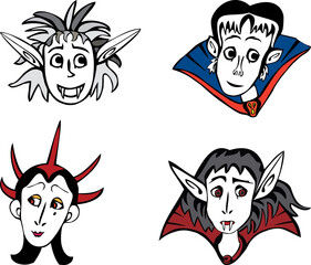 Vector image of faces various cartoon vampires