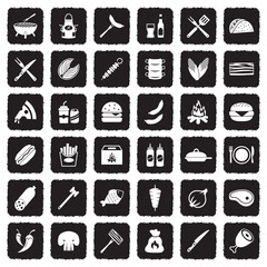 Barbecue And Grill Icons. Grunge Black Flat Design. Vector Illustration.