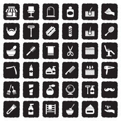 Barber Shop Icons. Grunge Black Flat Design. Vector Illustration.