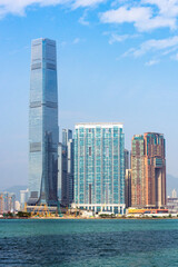 Fototapeta na wymiar Hong kong downtown the famous cityscape view of Hong Kong skyline