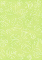 ナチュラルな黄緑色の紙に描かれた北欧風の葉っぱのパターン