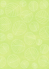 ナチュラルな黄緑色の紙に描かれた北欧風の葉っぱのパターン