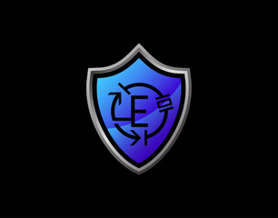 Electro Shield E Letter Logo With Electrical Code and Modern Shield Design. Security E Icon Protection Design Template.