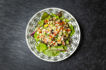 クスクスのサラダ　French couscous vegetable salad (Taboule) - obrazy, fototapety, plakaty