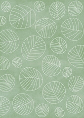 ナチュラルな緑色の紙に描かれた北欧風の葉っぱのパターン