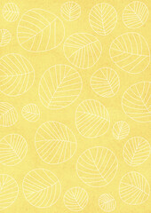 ナチュラルな黄色の紙に描かれた北欧風の葉っぱのパターン
