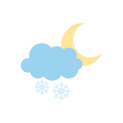 snowy cloud and moon icon, flat style