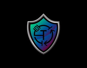 Electro Shield T Letter Logo With Electrical Code and Modern Shield Design. Security T Icon Protection Design Template.