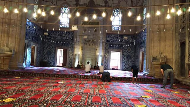 interior of Suleymaniye Mosque, hand-painted walls, ceiling, oriental pattern.
