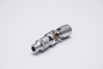 Wrenches close-up on a white background. Chrome plated wrenches. Wrenches of different sizes and types..