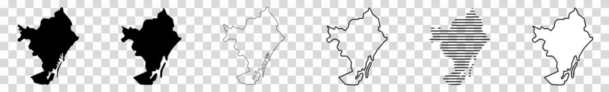 Barcelona Map Black | Spanish Town Border | City | Transparent Isolated | Variations