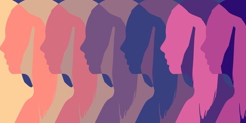 Man avatar profile view. Male face silhouettes row