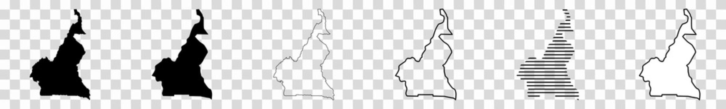 Cameroon Map Black | Cameroonian Border | State Country | Transparent Isolated | Variations