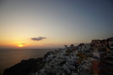 Obraz premium Twilight, Beautiful sunset of Santorini island, Oia, Greece, Europe