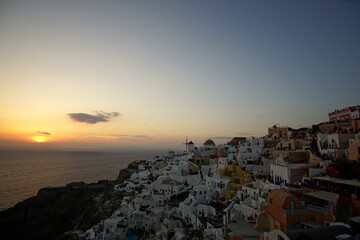 Twilight, Beautiful sunset of Santorini island, Oia, Greece, Europe