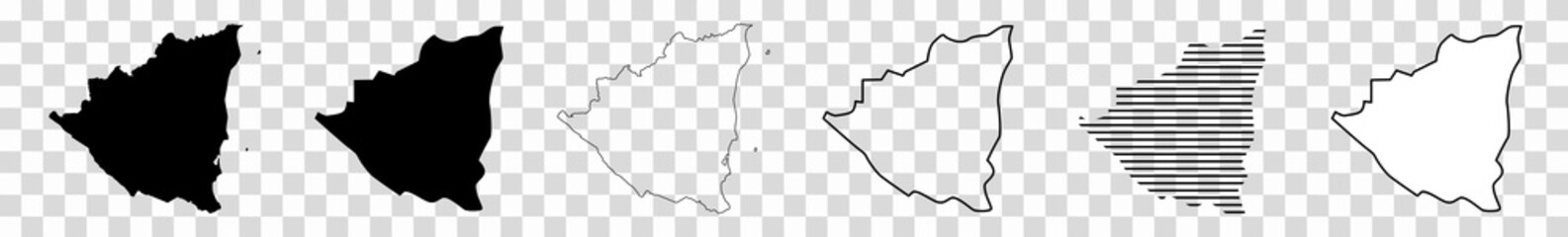Nicaragua Map Black | Nicaraguan Border | State Country | Transparent Isolated | Variations
