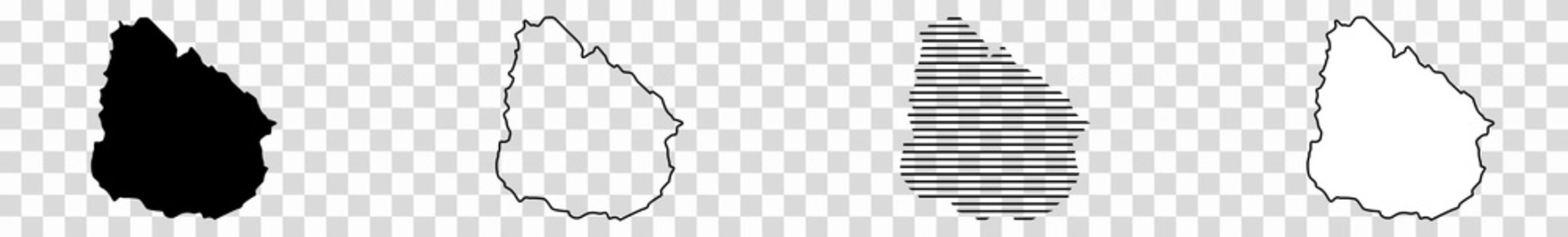 Uruguay Map Black | Uruguayan Border | State Country | Transparent Isolated | Variations