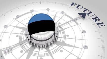 Business concept. Abstract compass points to the future word. Flag of the Estonia. 3D rendering