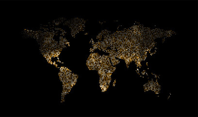 Fototapeta Halftone texture golden world map. World abstract illustration obraz