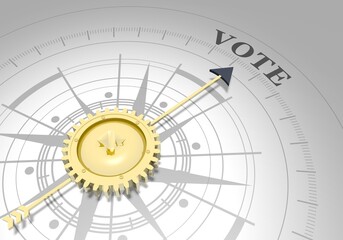 Voting concept. 3D rendering. Abstract compass points to the vote word.