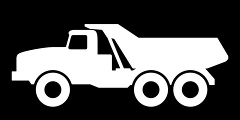 Silhouette of a dump truck on a black background.