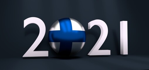 2021 Happy New Year Background for seasonal greetings card or Christmas themed invitations. Flag of the Finland. 3D rendering