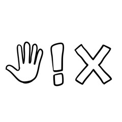 Obraz premium hand drawn Set stop sign icon with hand, exclamation marc and cross doodle