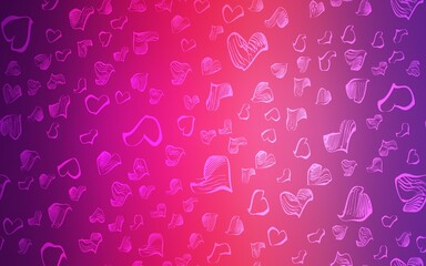 Light Purple, Pink vector template with doodle hearts. Hearts on blurred abstract background with colorful gradient. Beautiful design for your business advert of anniversary.