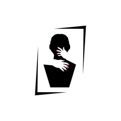 hug hand logo, black white illustration vector design template