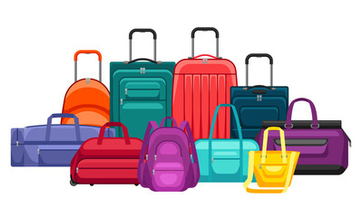 Background with travel suitcases and bags.
