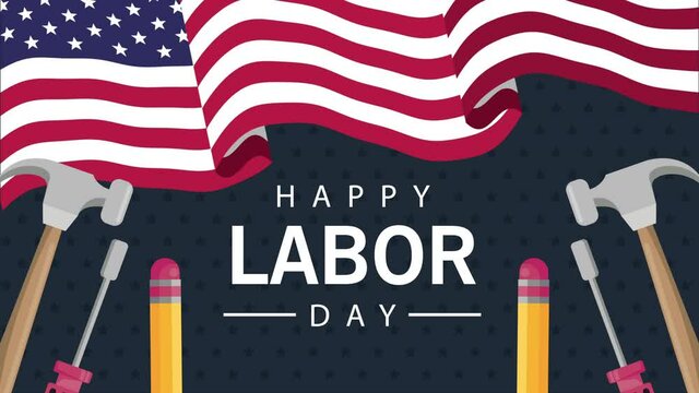 happy labor day celebration with usa flag and tools