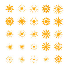 Sun icon set on white background.