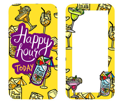 Happy Hours Cocktail Isolated Funny Modern Calligraphy Qute Sale Offer Design In For Baner, Print, Wall Art, Flyer, Instagram Post, Social Media.