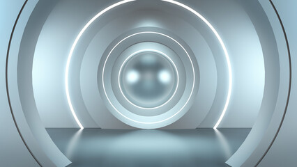 Sci fi modern white abstract empty circle tunnel light,3D rendering.