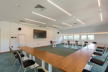 Interior of an empty hotel conference room