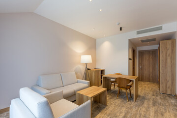Interior of a hotel room, work area