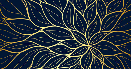 Gold luxury line art background vector. Tropical pattern design for packaging, wallpaper and print, Vector illustration.