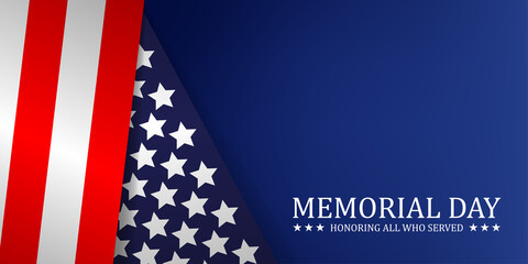Memorial day vector background, united states american flag concept backdrop illustration