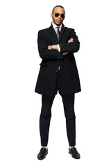Obraz na płótnie Canvas full length studio shot of a african-american businessman wearing coat Isolated on white background
