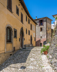 Fototapeta na wymiar Collalto Sabino, beautiful village overlooked by a medieval castle. Province of Rieti, Lazio, Italy.