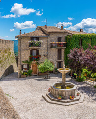 Collalto Sabino, beautiful village overlooked by a medieval castle. Province of Rieti, Lazio, Italy.