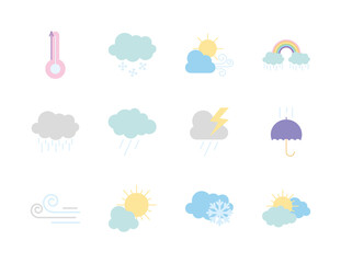 icon set of thermometer and weather, flat style