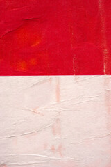 Old ripped torn posters red white grunge texture background creased crumpled paper backdrop placard...