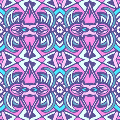 Vector seamless pattern ethnic tribal floral psychedelic colorful fabric print