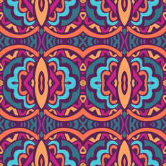 Tiled ethnic boho pattern for fabric. Abstract geometric mosaic vintage seamless pattern ornamental.