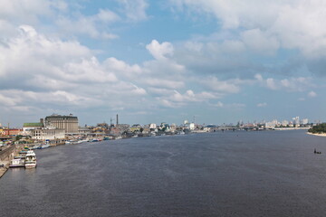 View of the right bank of Kiev, river station and Dnieper