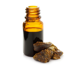 Bees Propolis Medicianal Ingredient with Tincture Extract in the Bottle Isolated on White.